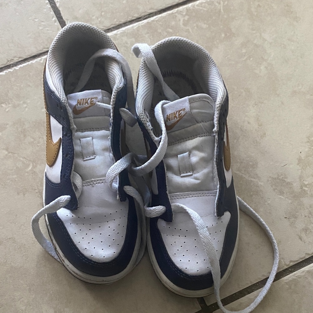 Nike Kids' White, Blue, and Gold Sneakers
